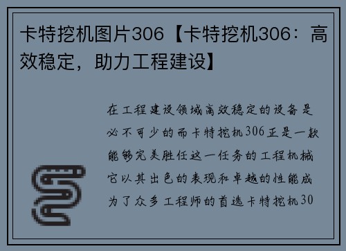 卡特挖机图片306【卡特挖机306：高效稳定，助力工程建设】